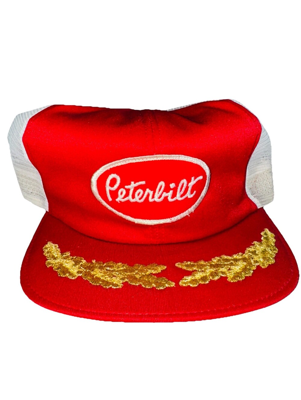NEW Vintage 80s SnapBack Trucker Hat Flat Brim PETERBILT Trucking Red White Mesh